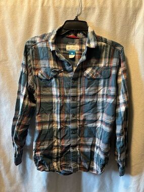 Columbia Plaid Shirt in Teal, Rust and Cream